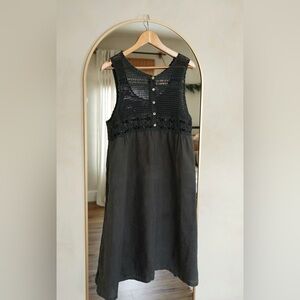 Deep Green Linen + Crochet Dress